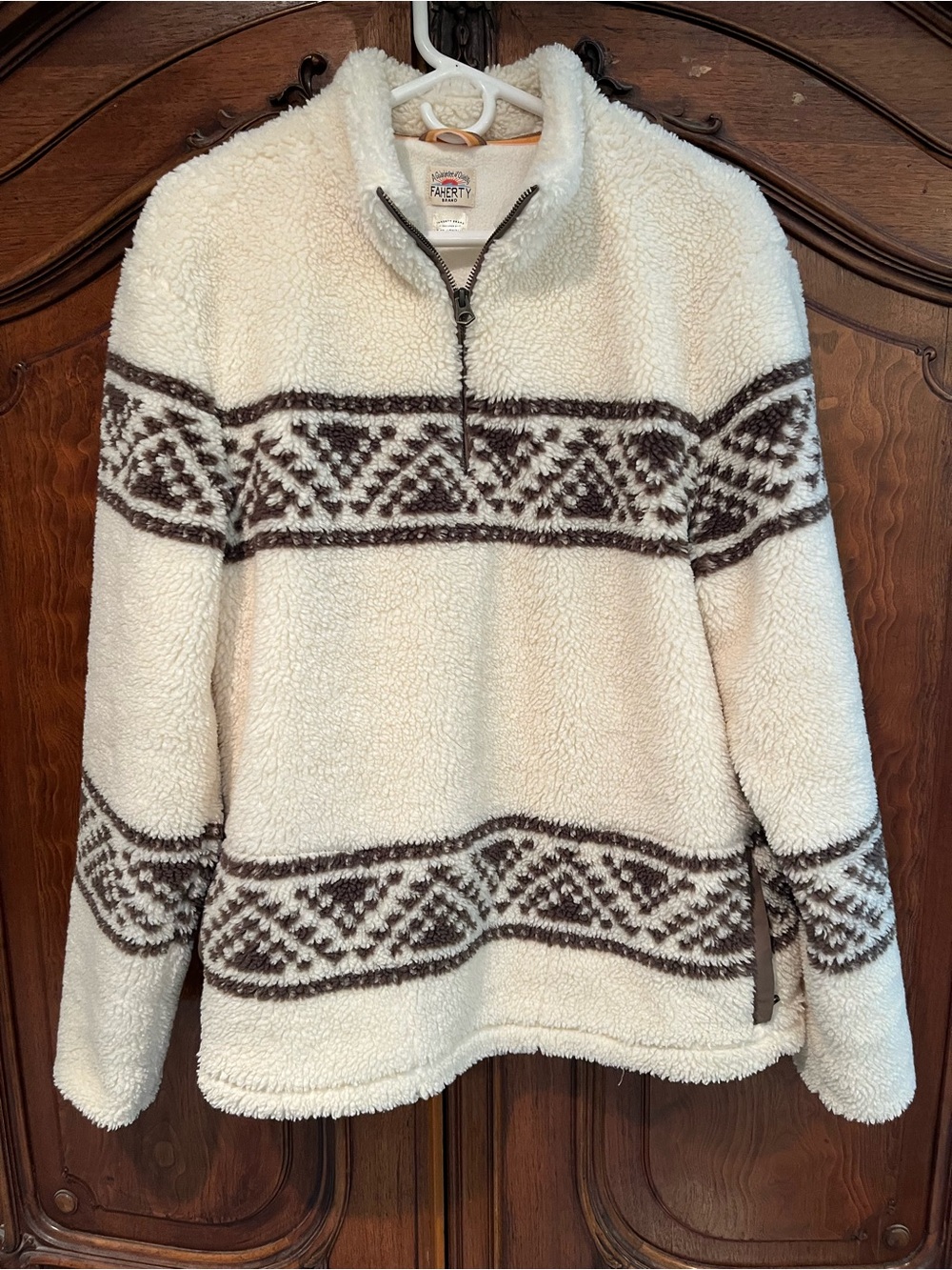 Faherty x B. Yellowtail Sherpa Pullover with Brown Fair Isle Bands